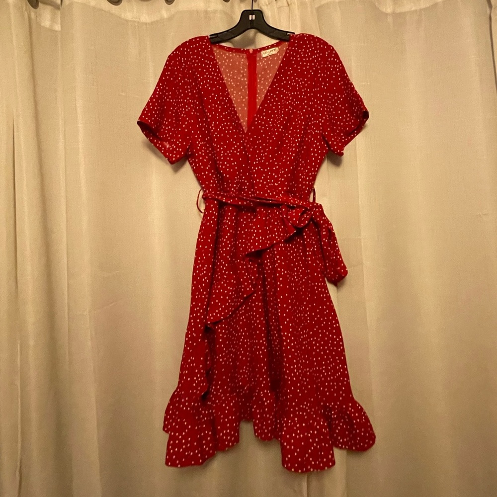 Polka Dot Wrap Tie Red White Dress XL